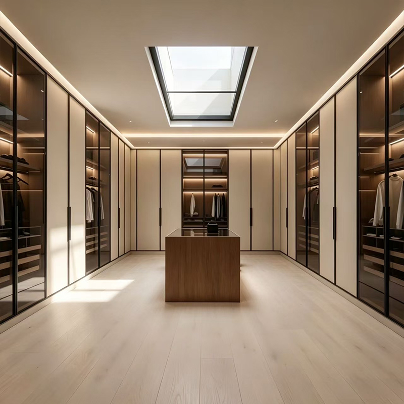 Moderner Luxus-Begehbarer Kleiderschrank mit Glasvitrine YW-12 3
