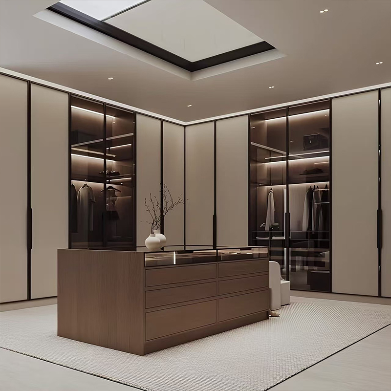 Moderner Luxus-Begehbarer Kleiderschrank mit Glasvitrine YW-12 1