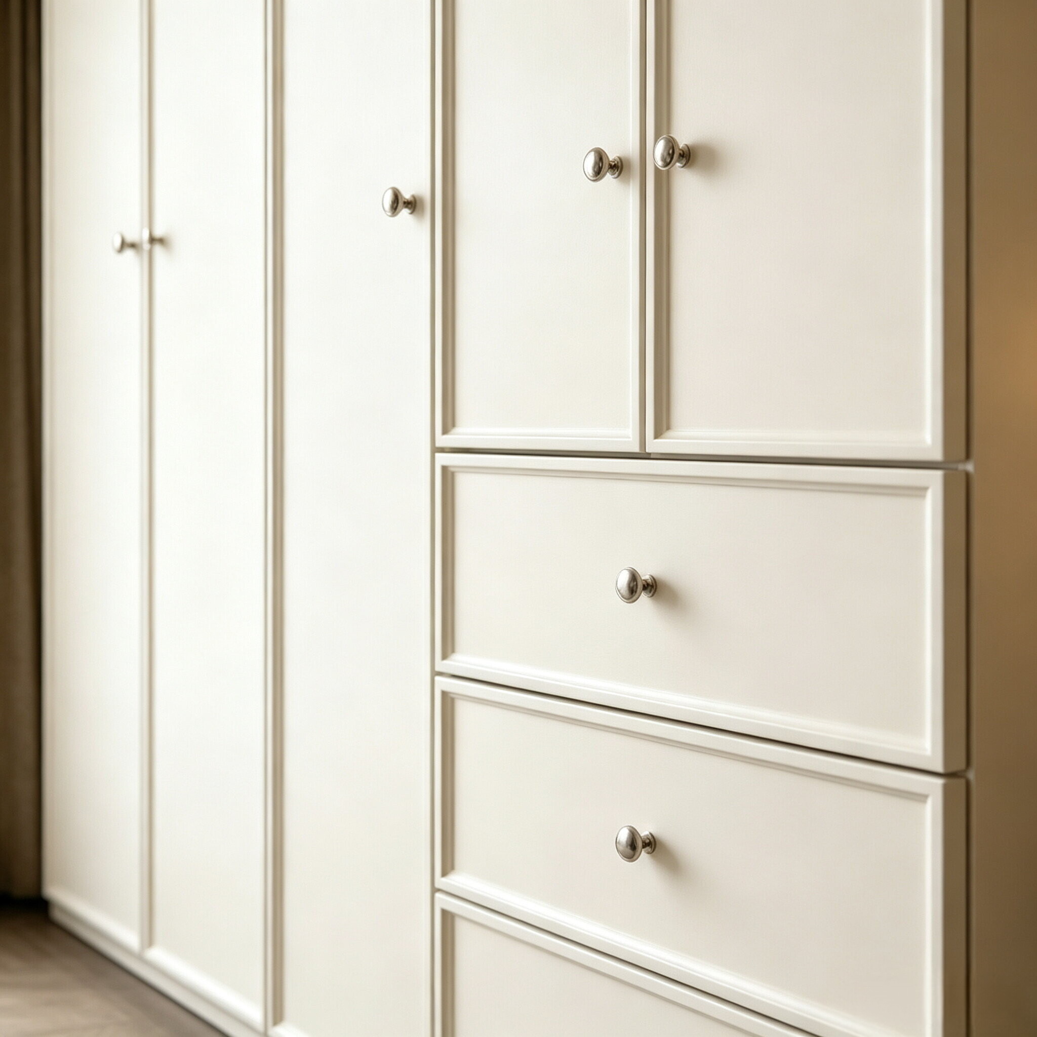 modern classic white wardrobe with rounded knob