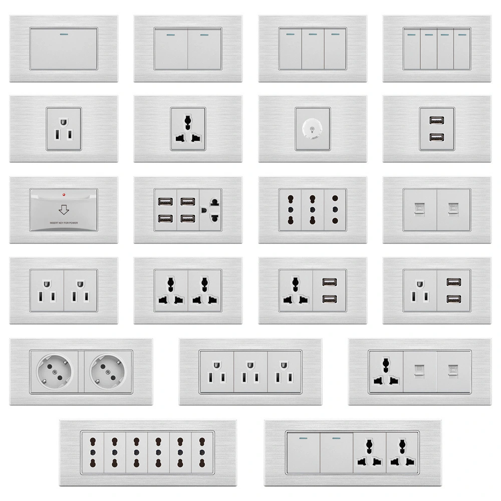 LY-SK Silver Flat Brushed Baked Paint 118 Combined Wall Switch and Socket 1