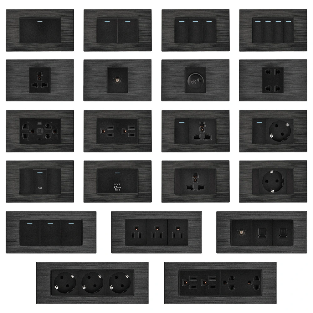 LY-SK black Flat Brushed Baked Paint 118 Combined Wall Switch and Socket 1
