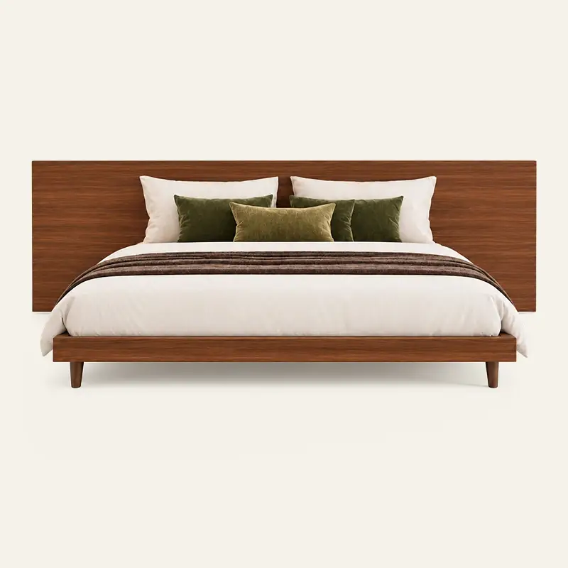 Wholesale Modern Walnut Wood King Size Hotel Platform Bed Integrated Headboard Guest Room Bedroom Furniture Sets 1