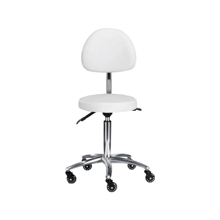 White Mobile Salon Stool with Backrest for Stylists and Barbers 1