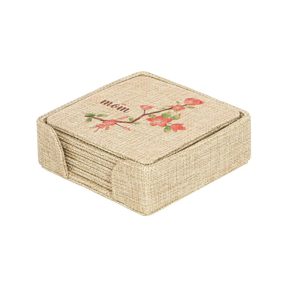Burlap Coaster Sublimation Blanks Set(6 pcs) and Holder-Round/Square Design 5