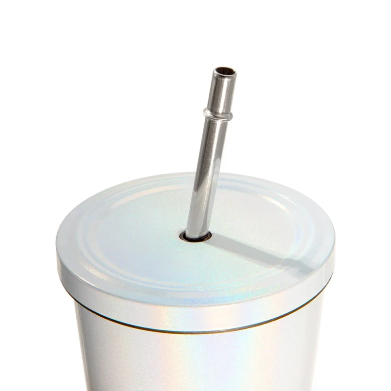 450ML Stainless Steel Rainbow Sublimation Sippy Cups Sparkle Straw Cup-Purple/Green/White 24