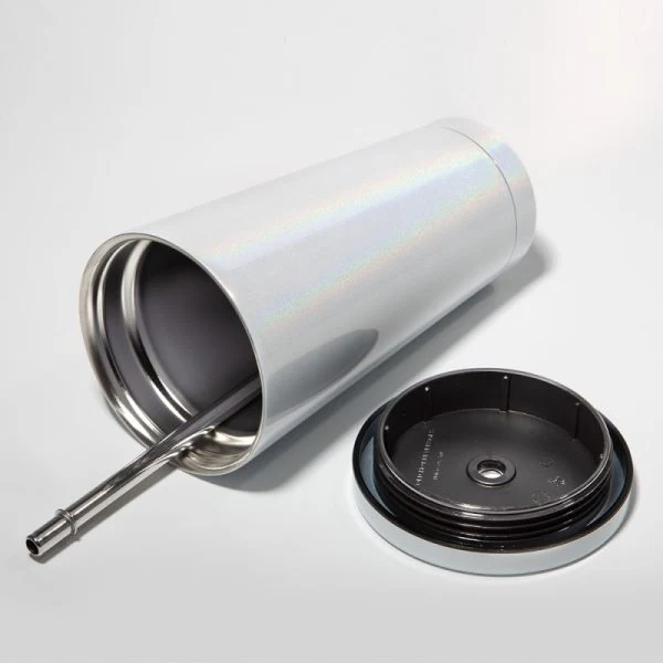 450ML Stainless Steel Rainbow Sublimation Sippy Cups Sparkle Straw Cup-Purple/Green/White 25