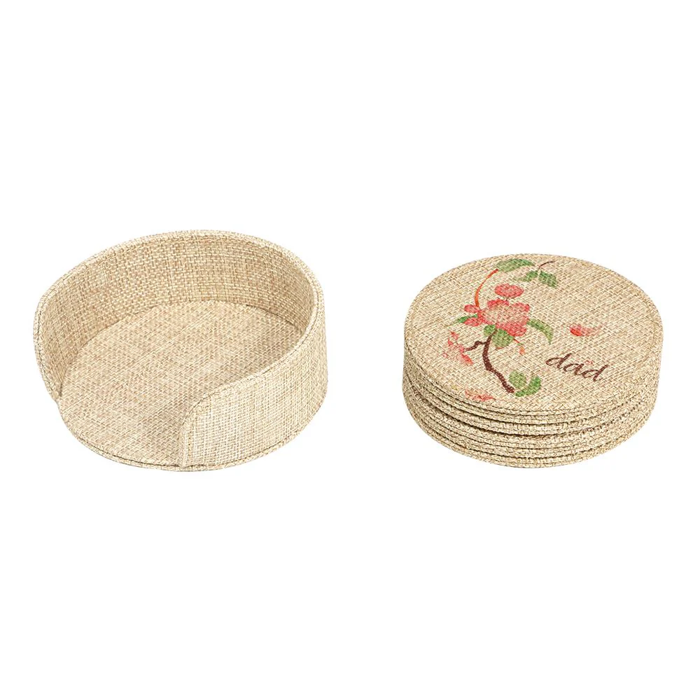 Burlap Coaster Sublimation Blanks Set(6 pcs) and Holder-Round/Square Design 8
