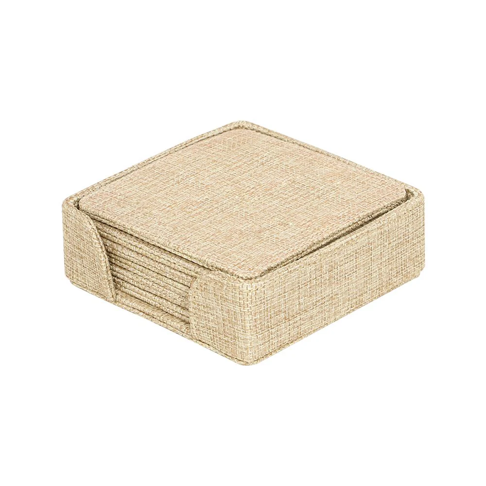 Burlap Coaster Sublimation Blanks Set(6 pcs) and Holder-Round/Square Design 4