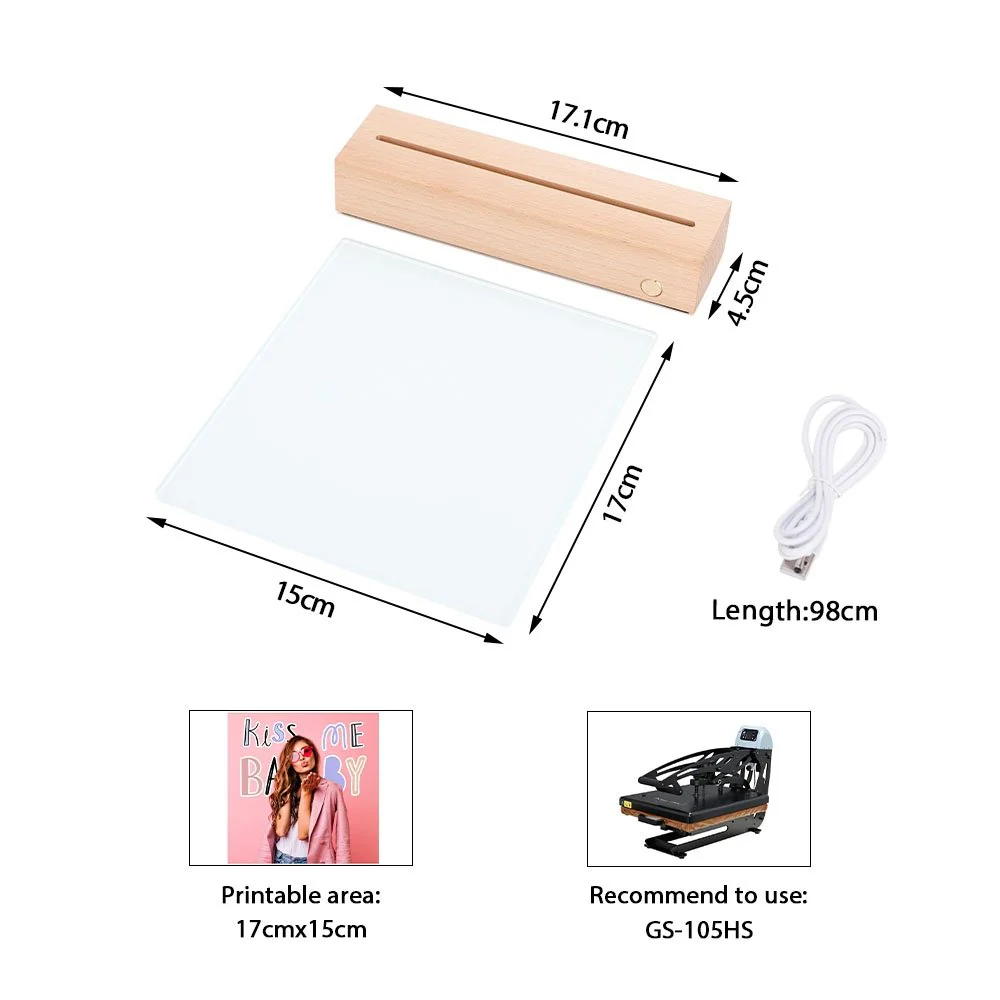 Premium USB Rechargeable Sublimation Glass Photo Panel with LED Base 5