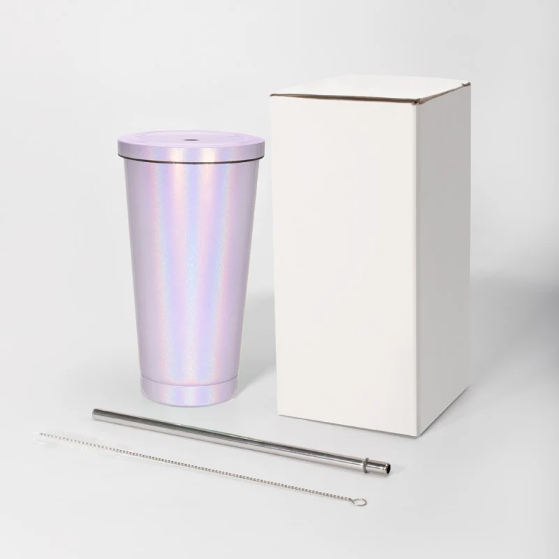 450ML Stainless Steel Rainbow Sublimation Sippy Cups Sparkle Straw Cup-Purple/Green/White 10