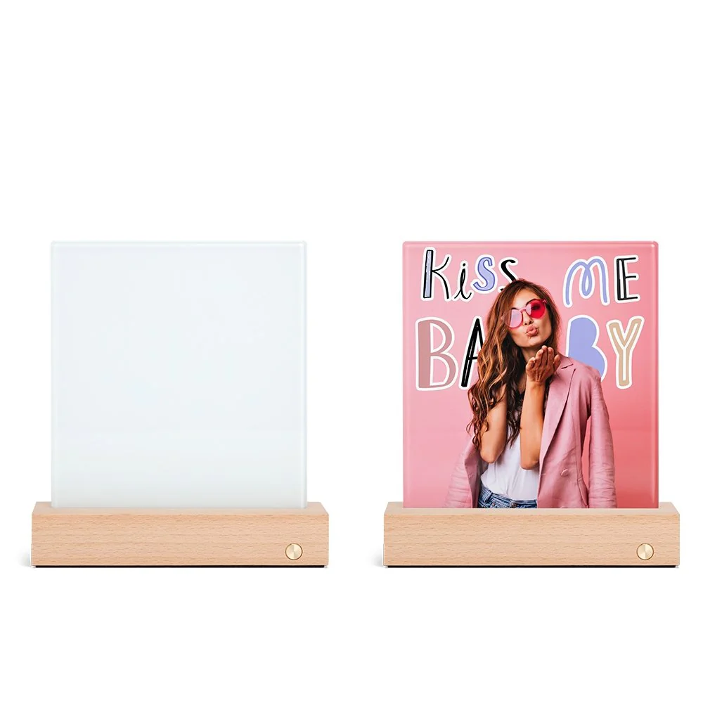 Premium USB Rechargeable Sublimation Glass Photo Panel with LED Base 1