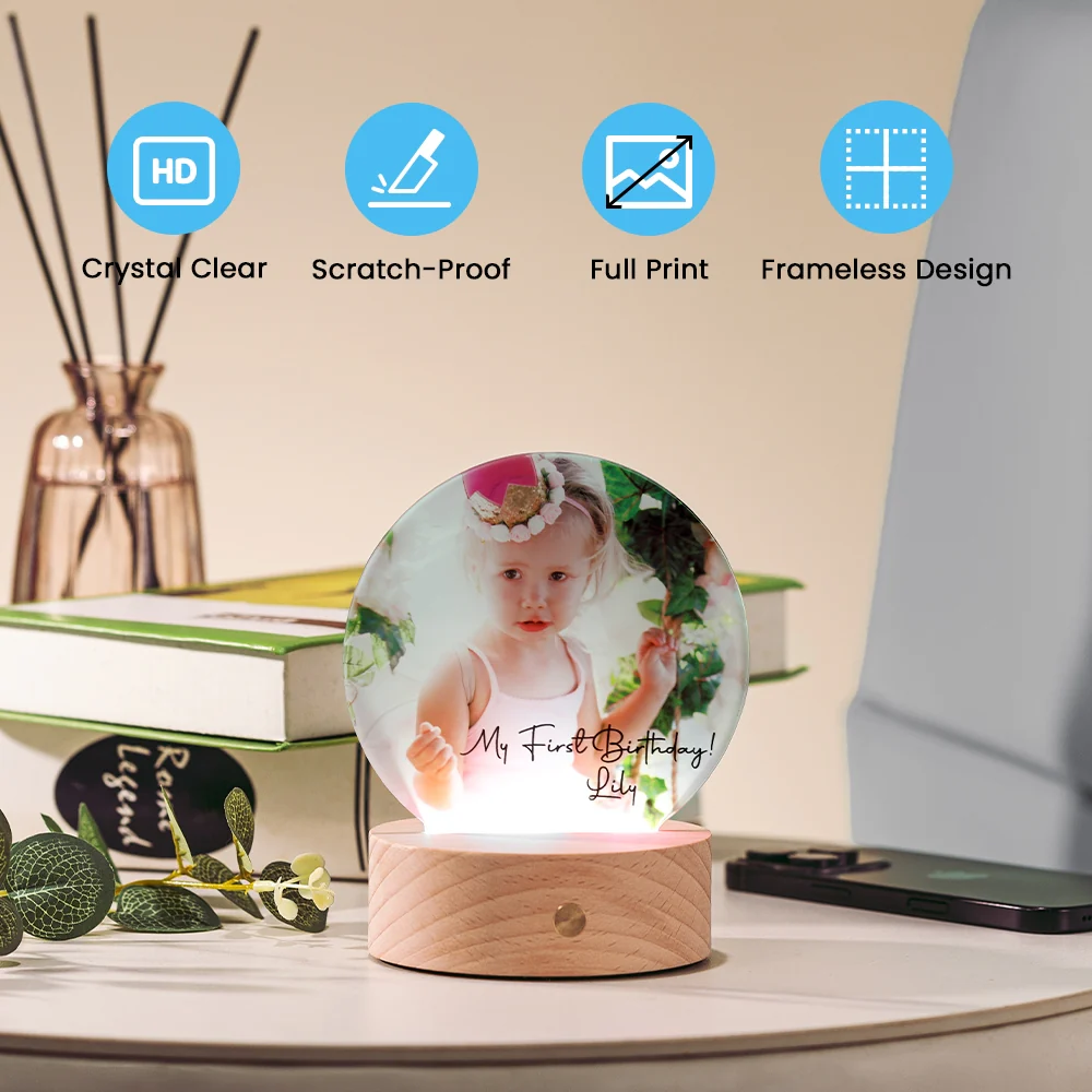 Sublimation Glass Photo Panel with LED Base-Round Shaped-12*12.5cm-4mm Thickness 3