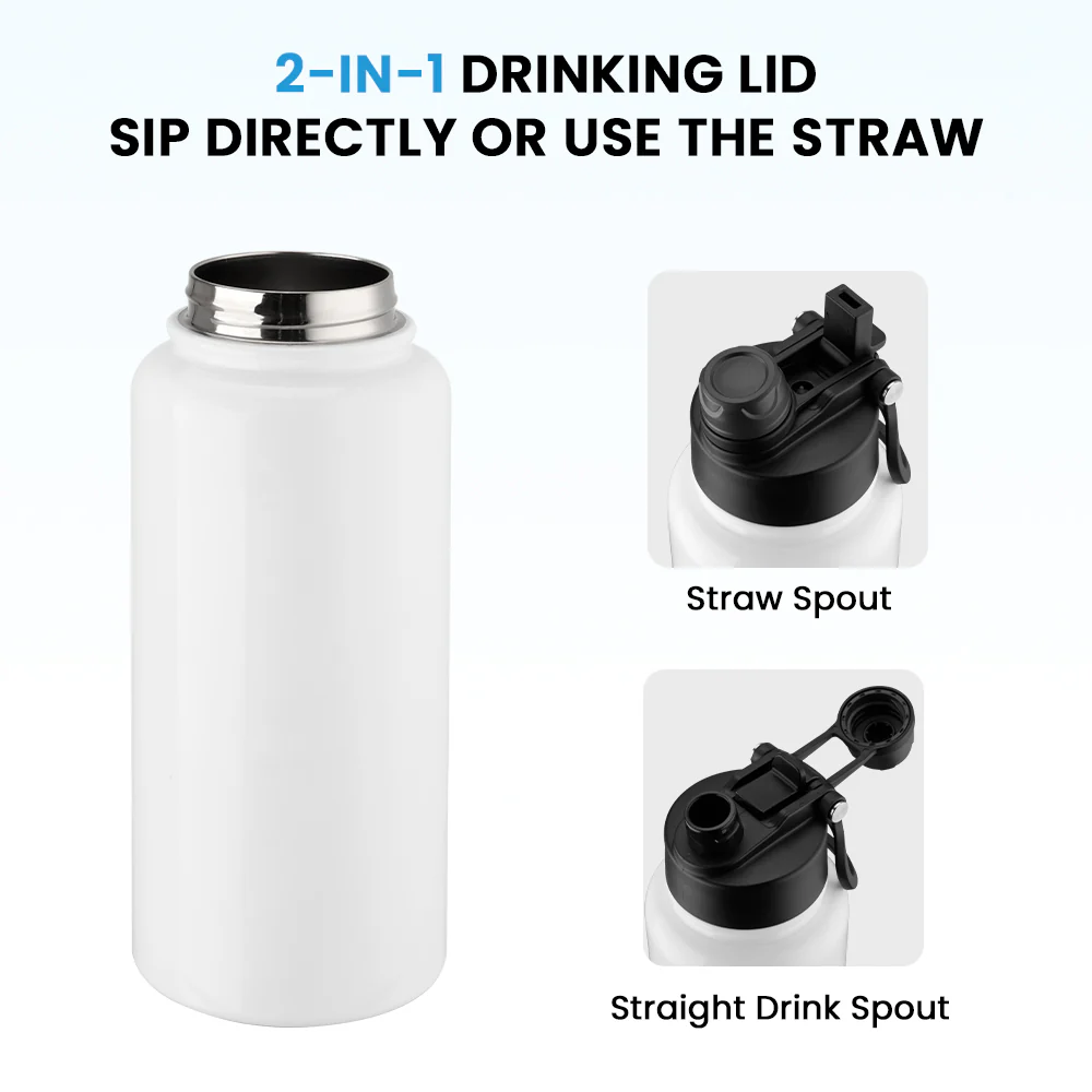 34oz Sublimation Stainless Steel Water Bottle with 2-in-1 Straw & Chug Lid with Handle 3