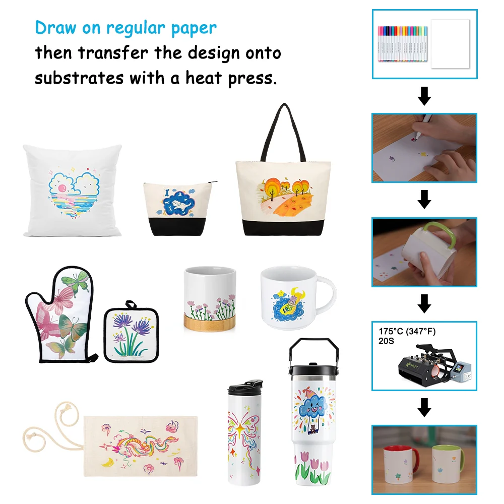 Sublimation Marker Pens - 12/18 Colours Pack - Tip Size - 0.5mm/1mm/2mm 6