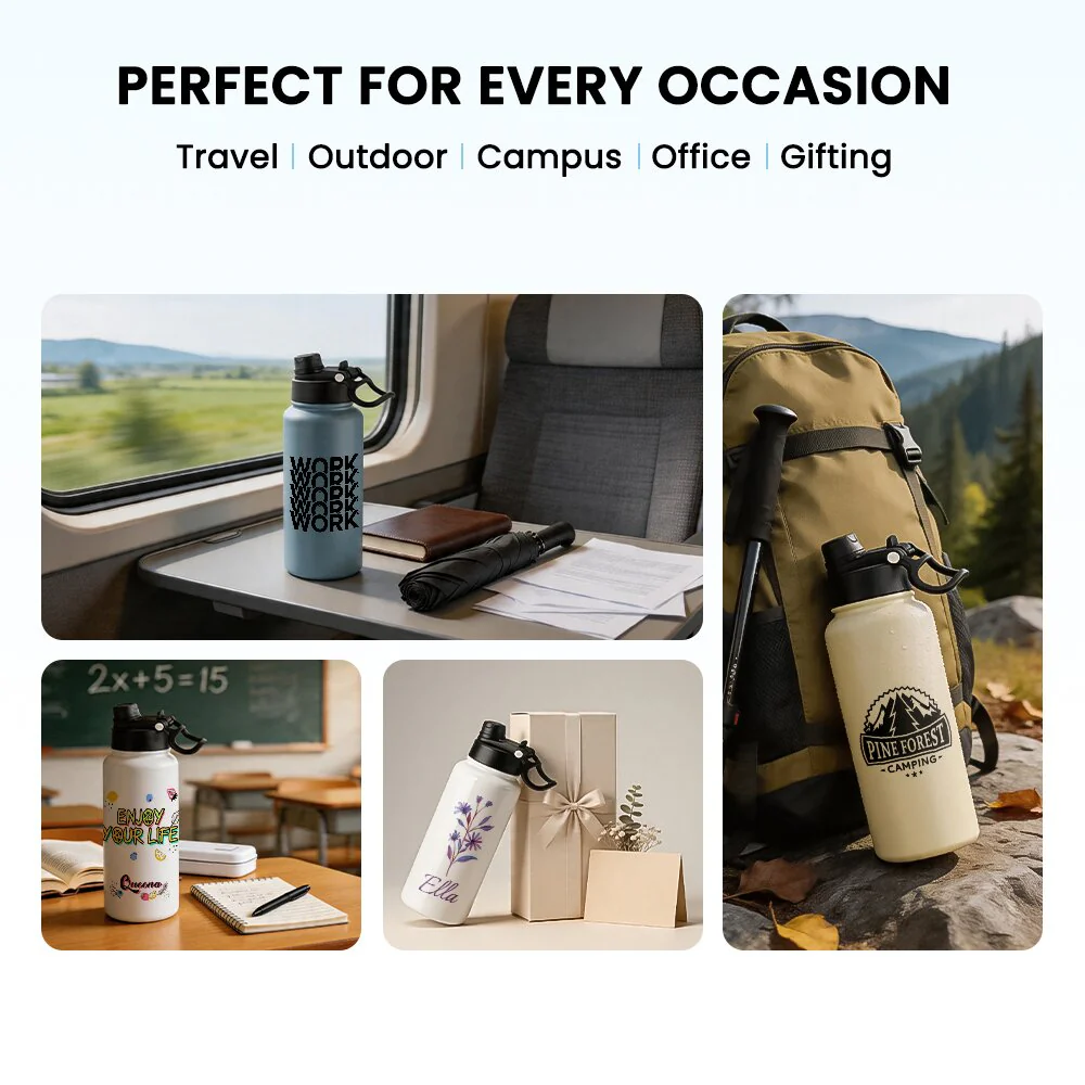 34oz Sublimation Stainless Steel Water Bottle with 2-in-1 Straw & Chug Lid with Handle 7