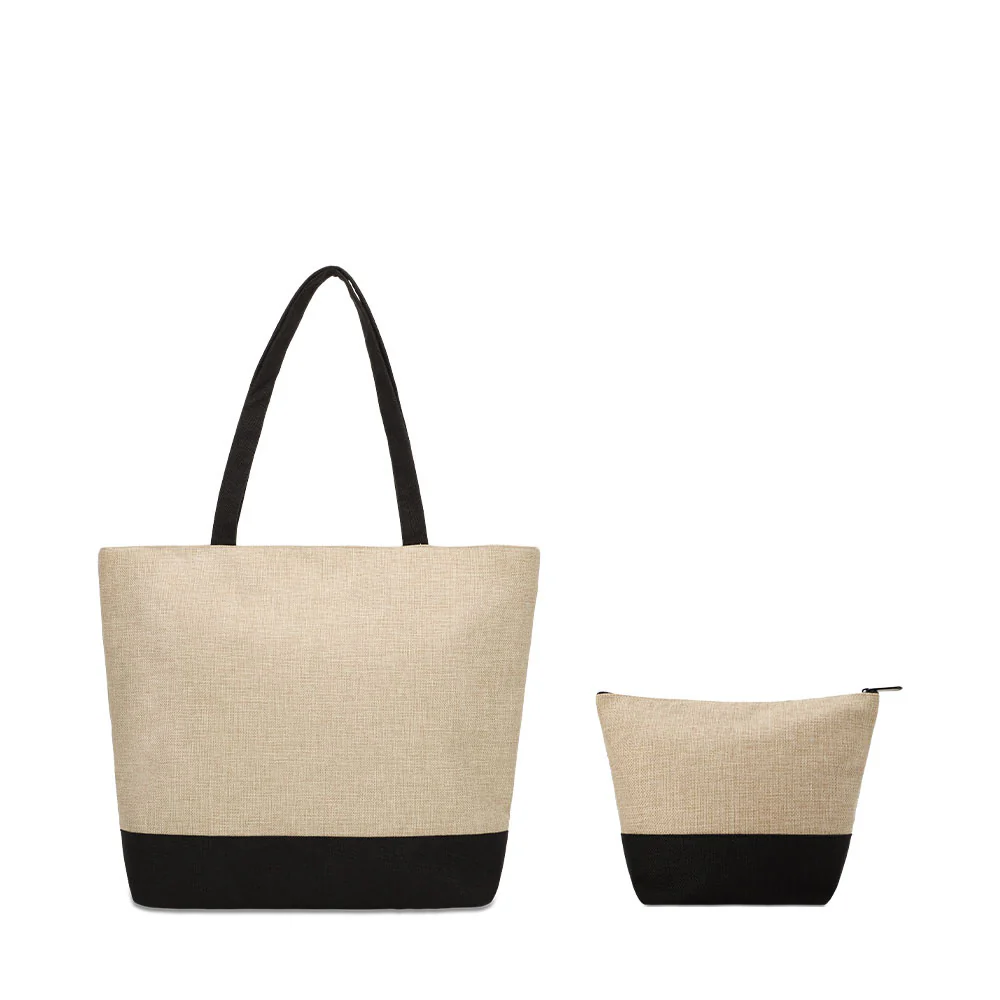 Sublimation Shopping Bags With Black Base-Flax/Natural Linen-36x48cm 10