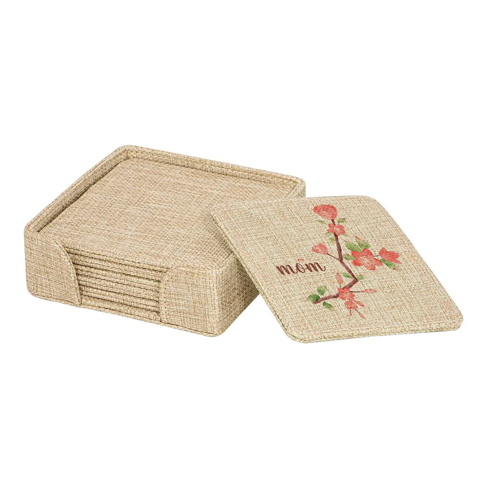 Burlap Coaster Sublimation Blanks Set(6 pcs) and Holder-Round/Square Design 7