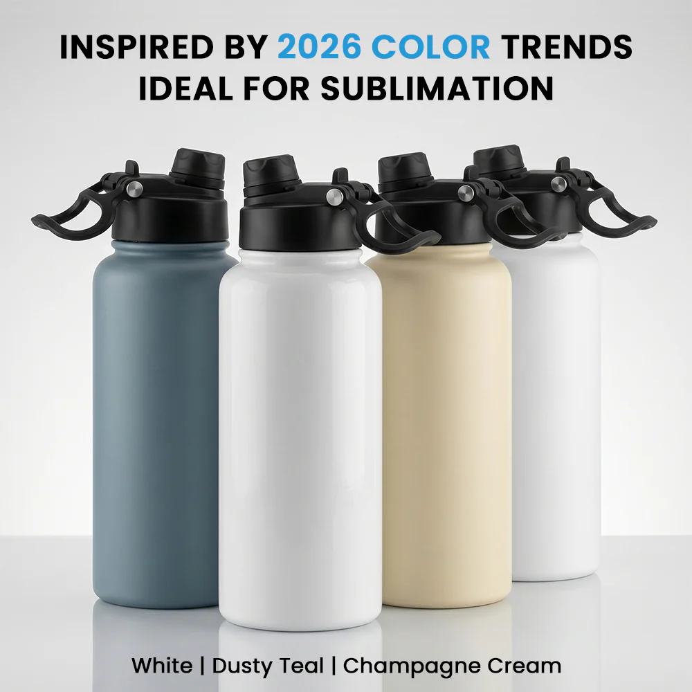 34oz Sublimation Stainless Steel Water Bottle with 2-in-1 Straw & Chug Lid with Handle 1