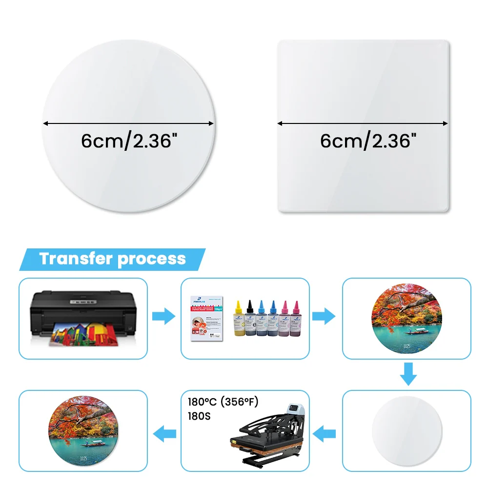 2mm Tempered Glass Sublimation Photo Blank Magnets Sublimation Fridge Magnets - Round/Square - Dia 6cm 3