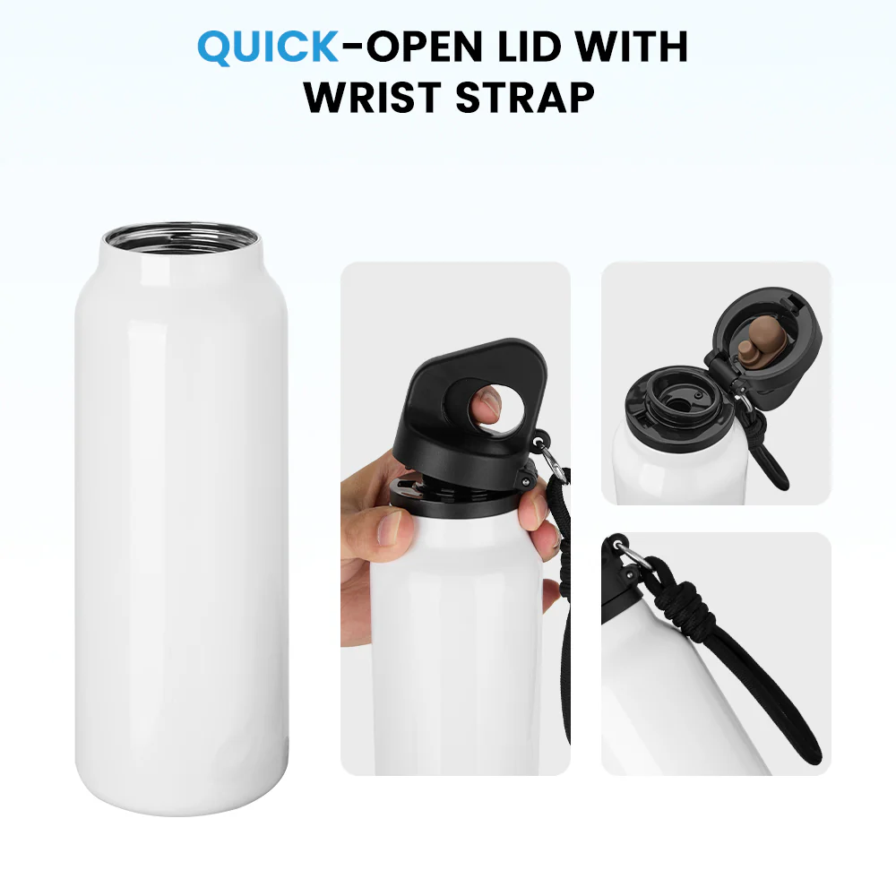 20OZ/600ML Quick-Open Stainless Steel Water Bottle Sublimation Blanks with Portable Wrist Strap 3