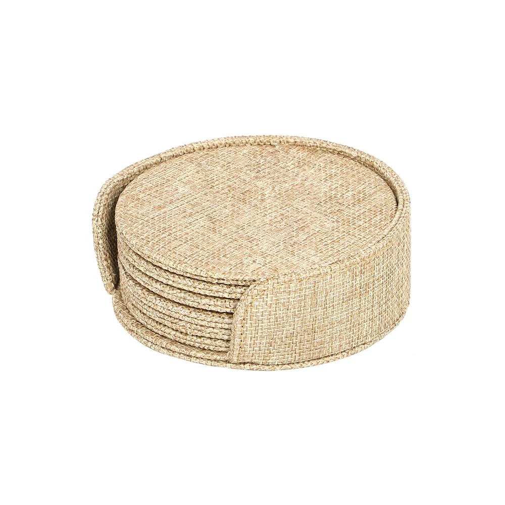 Burlap Coaster Sublimation Blanks Set(6 pcs) and Holder-Round/Square Design 2