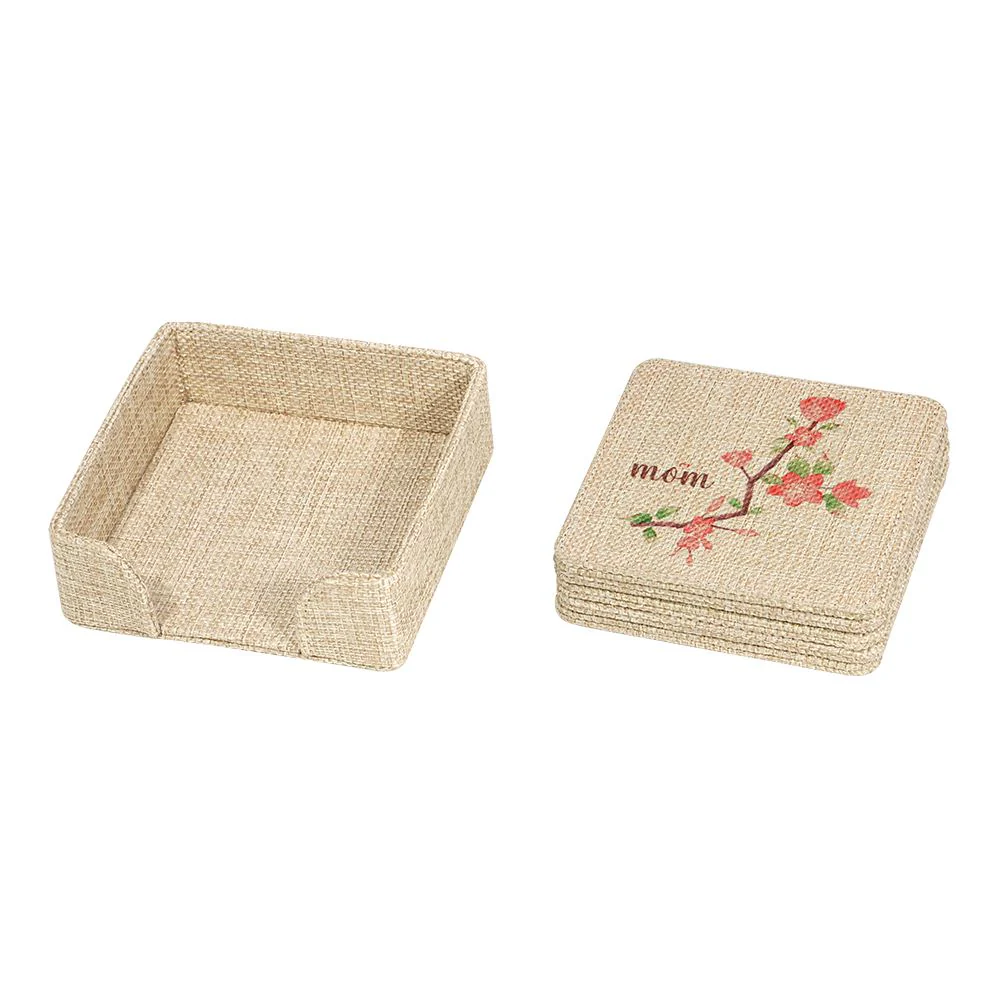 Burlap Coaster Sublimation Blanks Set(6 pcs) and Holder-Round/Square Design 9