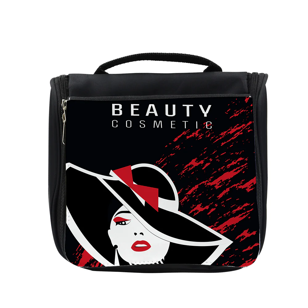 Lady's Sublimation Wash Bag-Black/Pink 5