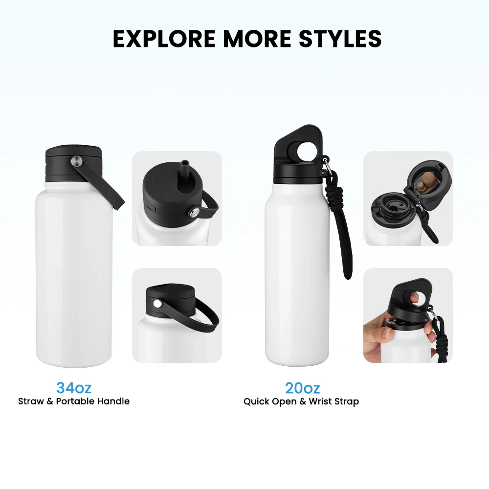 34oz Sublimation Stainless Steel Water Bottle with 2-in-1 Straw & Chug Lid with Handle 6