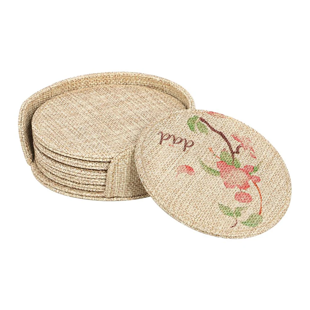Burlap Coaster Sublimation Blanks Set(6 pcs) and Holder-Round/Square Design 6
