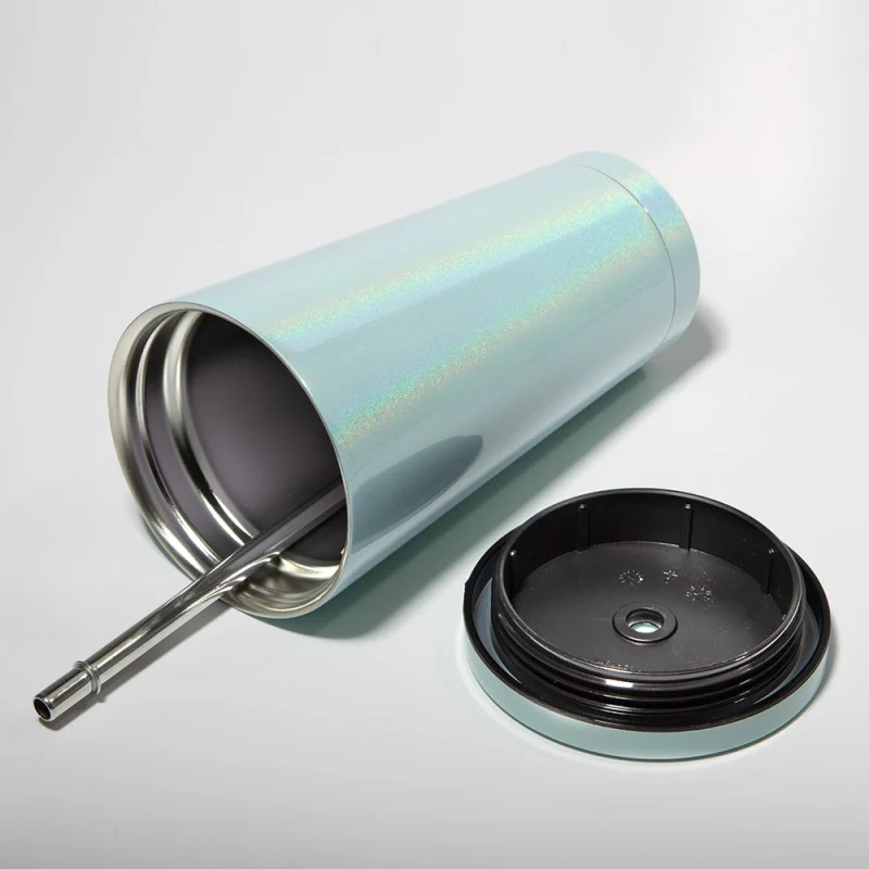 450ML Stainless Steel Rainbow Sublimation Sippy Cups Sparkle Straw Cup-Purple/Green/White 19