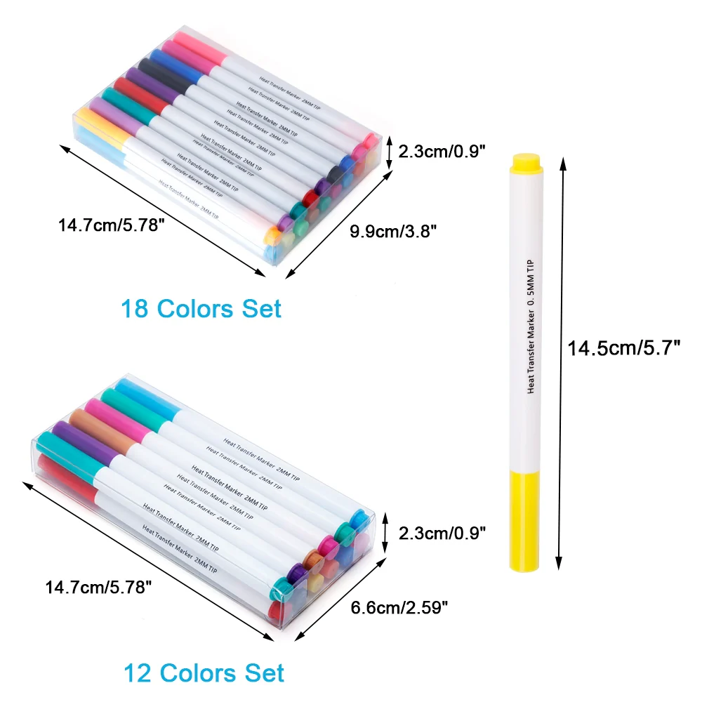 Sublimation Marker Pens - 12/18 Colours Pack - Tip Size - 0.5mm/1mm/2mm 7