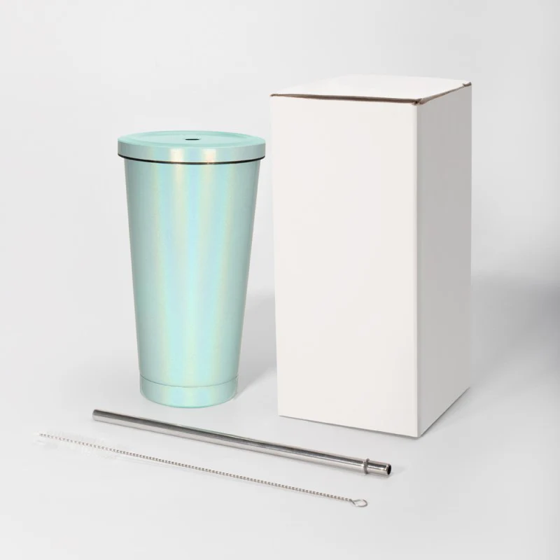 450ML Stainless Steel Rainbow Sublimation Sippy Cups Sparkle Straw Cup-Purple/Green/White 20
