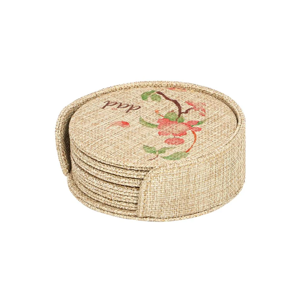 Burlap Coaster Sublimation Blanks Set(6 pcs) and Holder-Round/Square Design 3