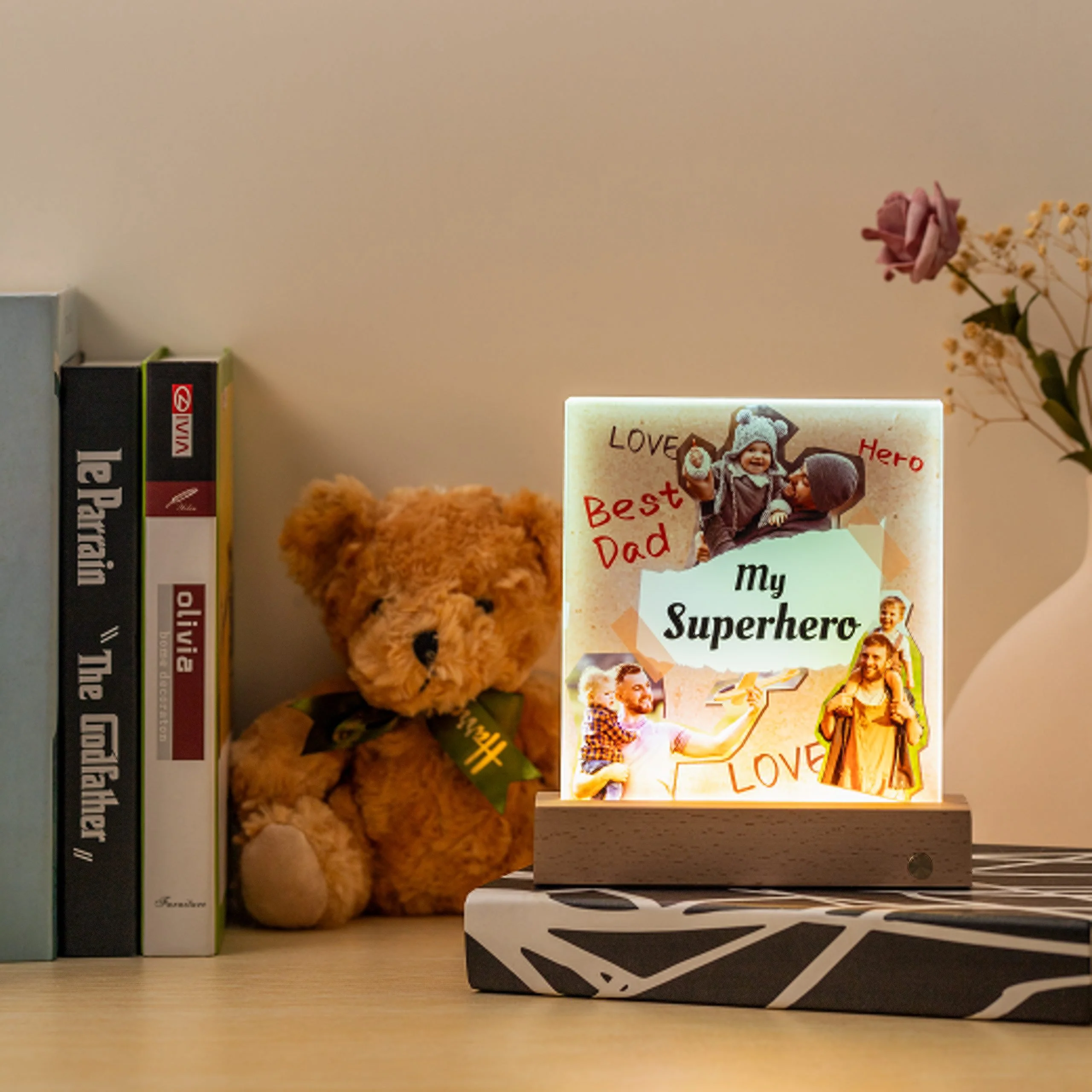 Premium USB Rechargeable Sublimation Glass Photo Panel with LED Base 3