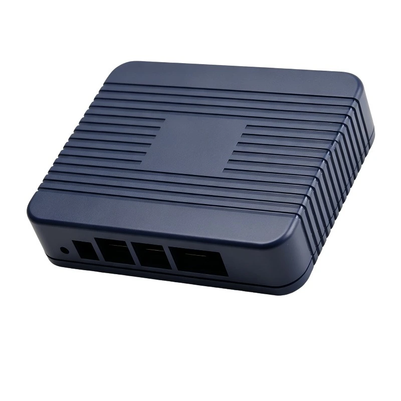 Blue router shell with heat-dissipation texture and RJ45 interfaces 1