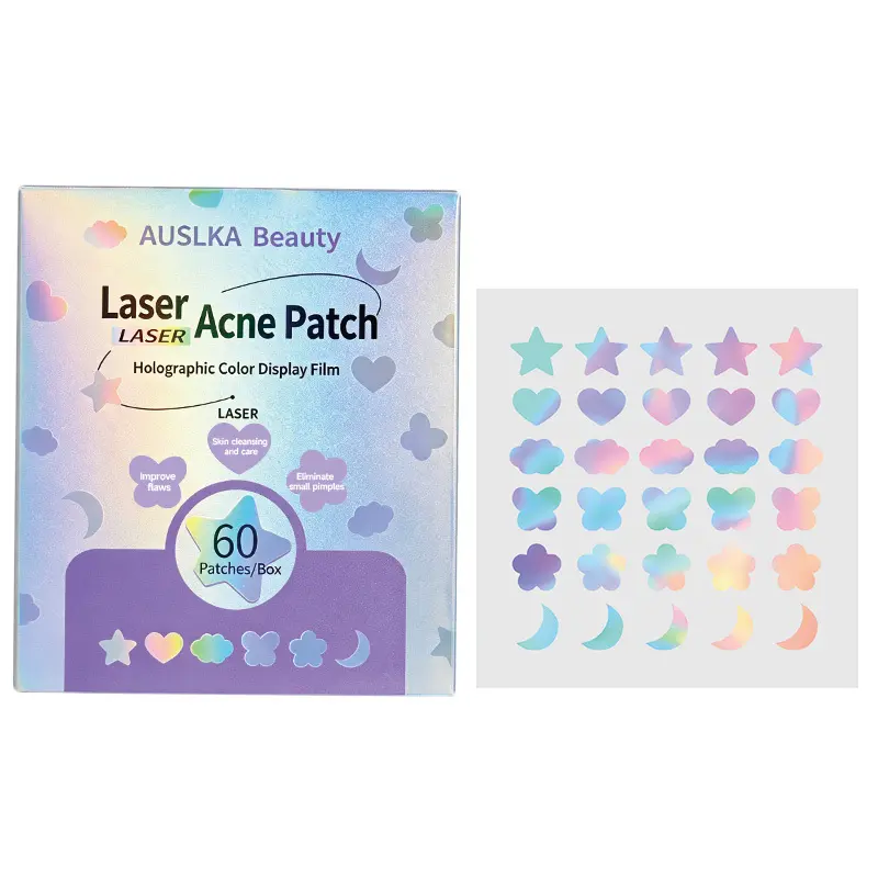 AUSLKA 60Pcs Holographic Laser Hydrocolloid Acne Patch - Mixed Shapes 1