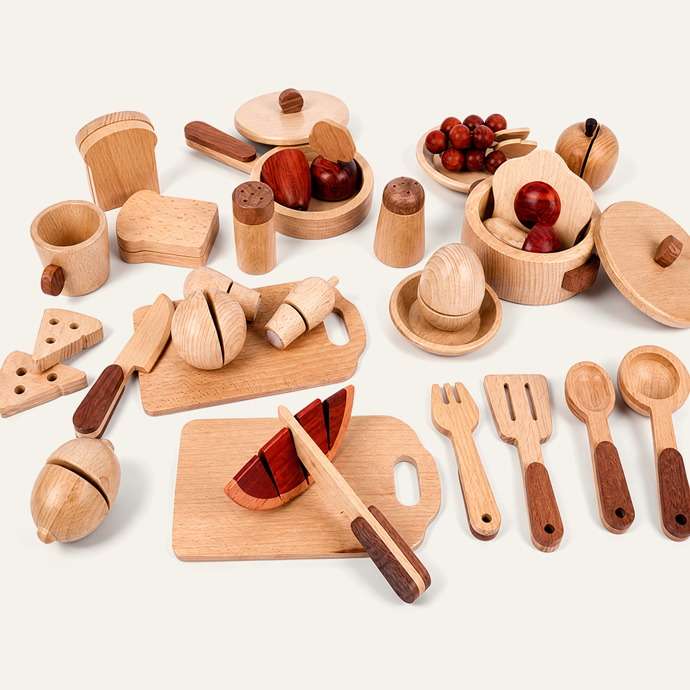 Juego de cocina de juguete de madera de haya, juguete de madera para cortar frutas y verduras para niños | Venta al por mayor directa de fábrica 3