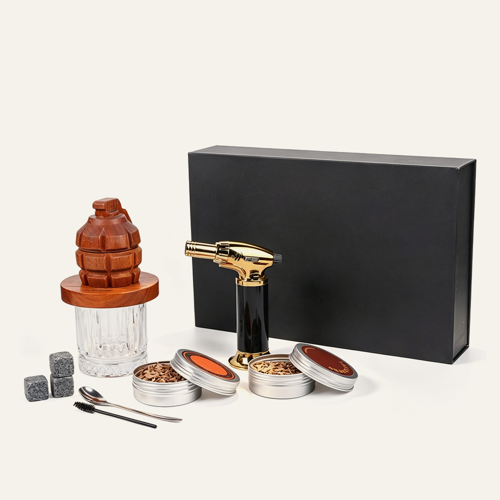 Granatenförmiges Cocktail-Räuchergefäß-Geschenkset aus Sapele-Holz 5