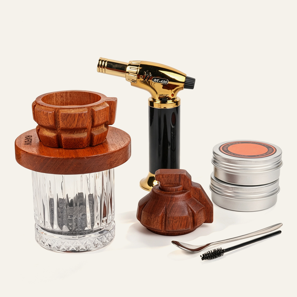 Granatenförmiges Cocktail-Räuchergefäß-Geschenkset aus Sapele-Holz 3