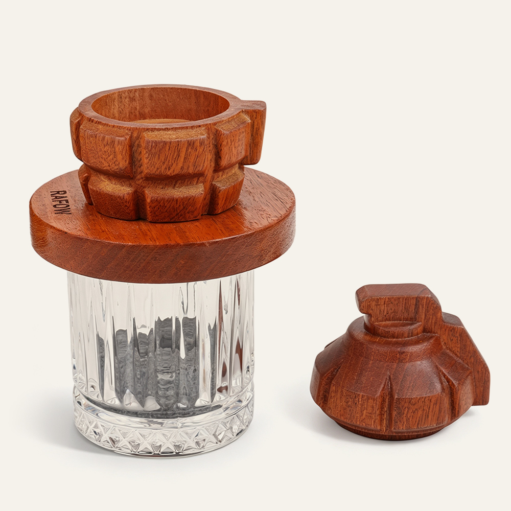 Granatenförmiges Cocktail-Räuchergefäß-Geschenkset aus Sapele-Holz 1