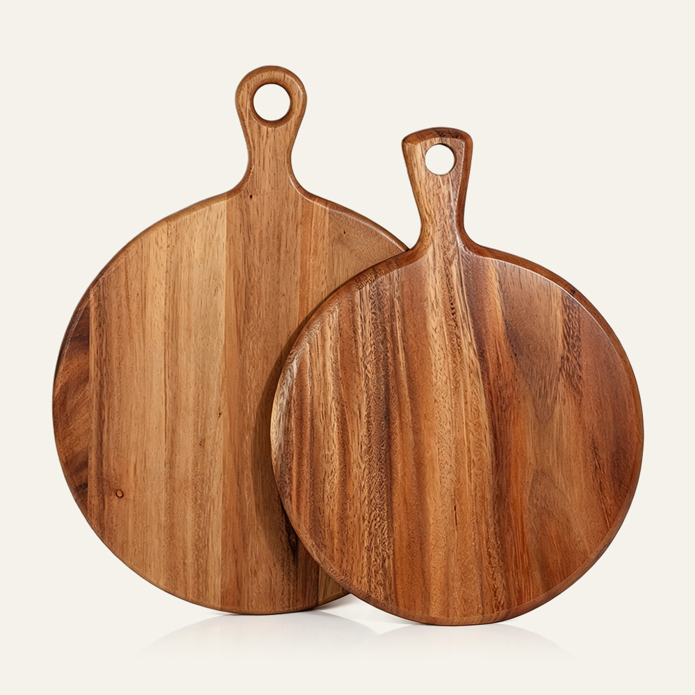 Tabla de cortar redonda de madera maciza con mango, venta al por mayor, para cocina 1
