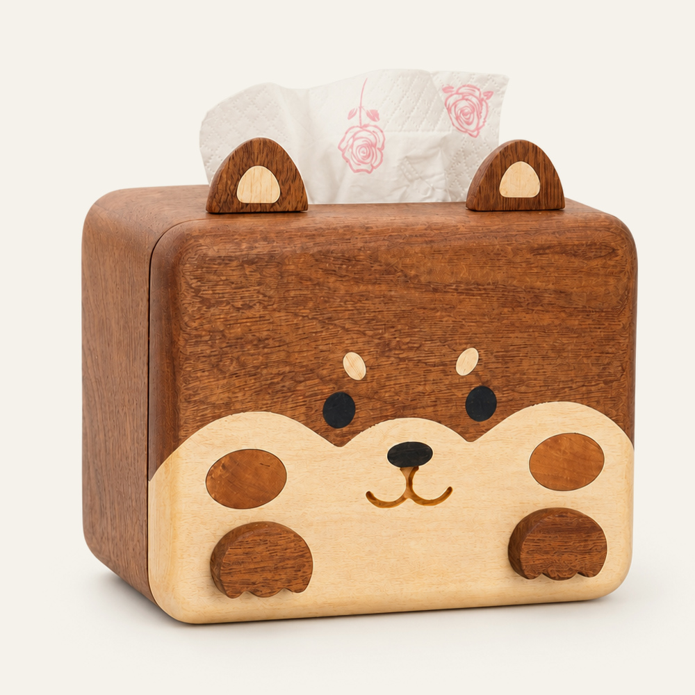Taschentuchbox aus Massivholz mit Cartoon-Tiermotiv, niedlicher Welpe, Serviettenhalter aus Holz für die Heimdekoration, Großhändler