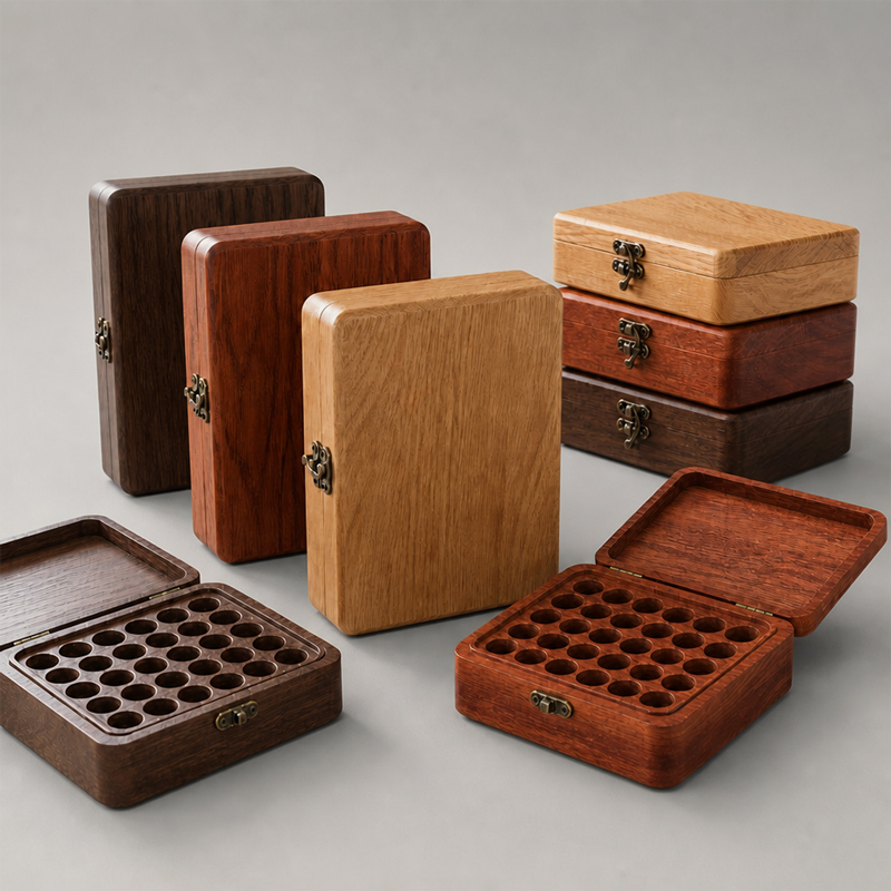 Caja de almacenamiento de aceites esenciales de madera de sapeli con 42 ranuras, organizador de botellas de aceites esenciales, proveedor mayorista de fábrica, personalizado. 3