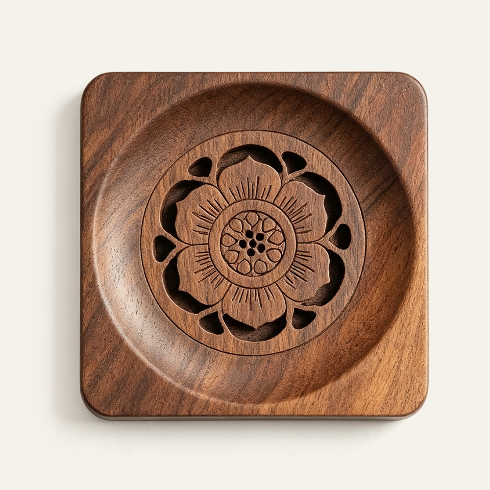 Juego de posavasos de madera de nogal, estilo vintage, grabados. Fabricante mayorista. 2