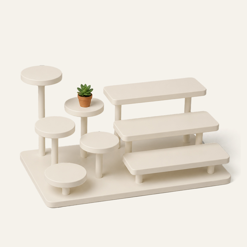Soporte de exhibición de madera de varios niveles para plantas, acabado en tinte de haya, estante de mesa, proveedor mayorista de fábrica. 2