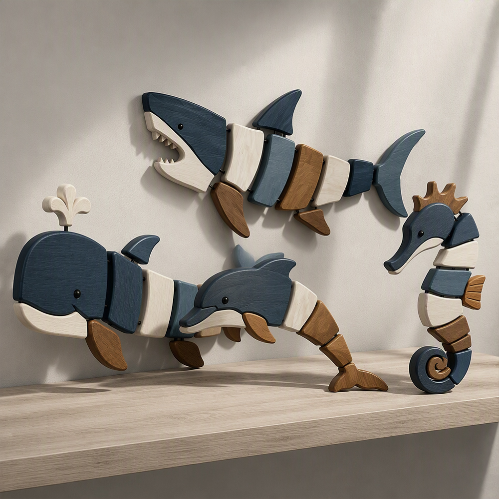 Decoración de pared de madera con animales marinos, madera de caucho, arte de pared con criaturas marinas, decoración de pared para el hogar, proveedor mayorista de fábrica. 3