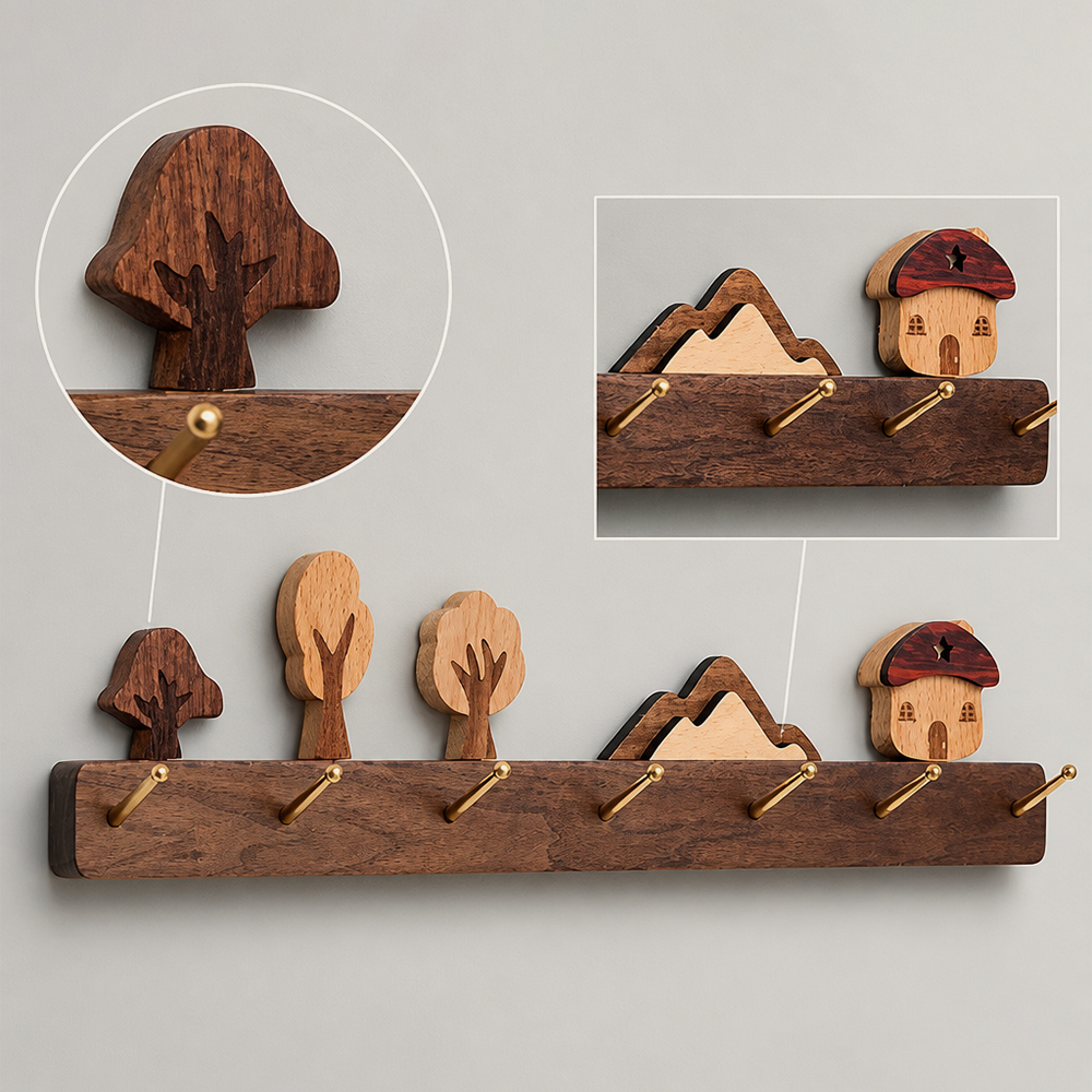 Perchero de pared de madera con ganchos, organizador de entrada con múltiples ganchos, venta al por mayor y al por mayor. 4