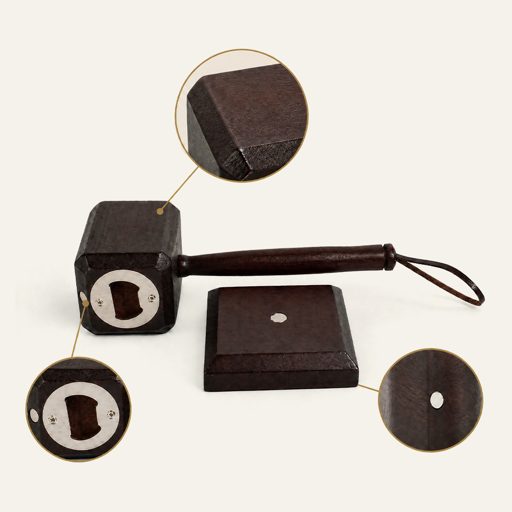 Flaschenöffner in Hammerform aus Gummibaumholz, Tischdekoration, Barzubehör, Großhandel, Fabriklieferant 4