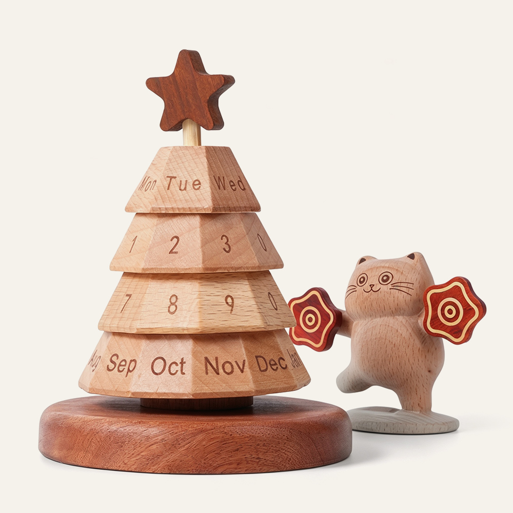 Ewiger Kalender aus Buchenholz in Baumform, drehbar, Tischkalender, Heimdekoration, Großhandel, Fabriklieferant 2