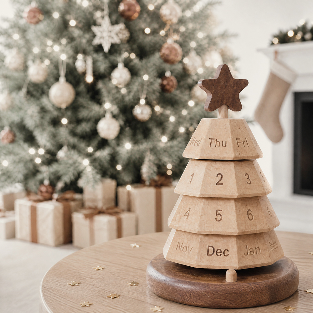 Ewiger Kalender aus Buchenholz in Baumform, drehbar, Tischkalender, Heimdekoration, Großhandel, Fabriklieferant 4